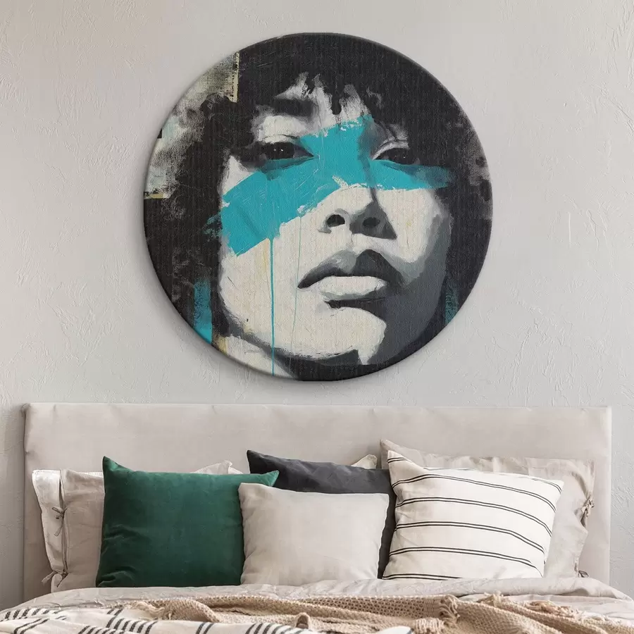 Wandbilder Mixed Media Portrait mit Fragmenten von Farbstrichen und Texturen r45417