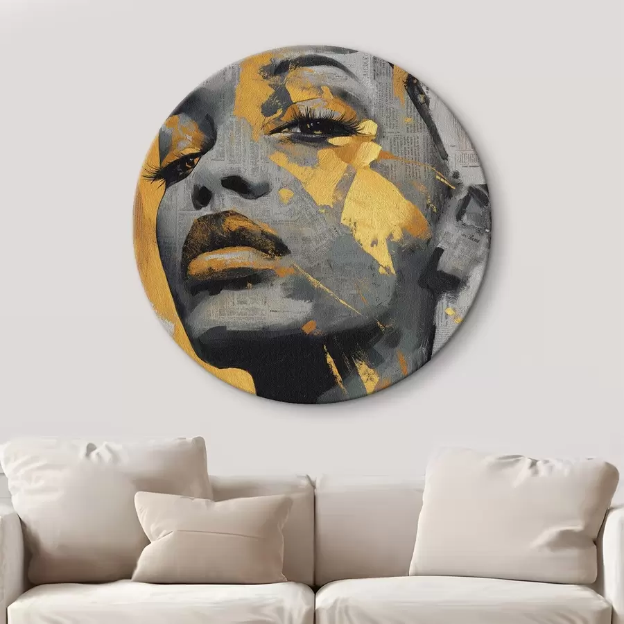 Wandbilder Gemischtes Medienporträt mit Zeitungsfragmenten und dekorativen Pinselstrichen r45419