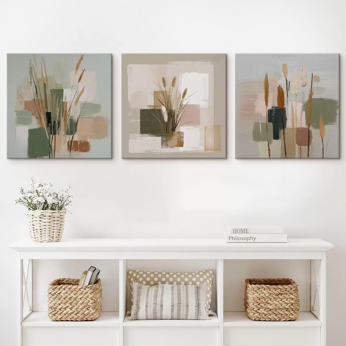 Wandbilder Komposition aus Blumen und zarten Pinselstrichen m00594