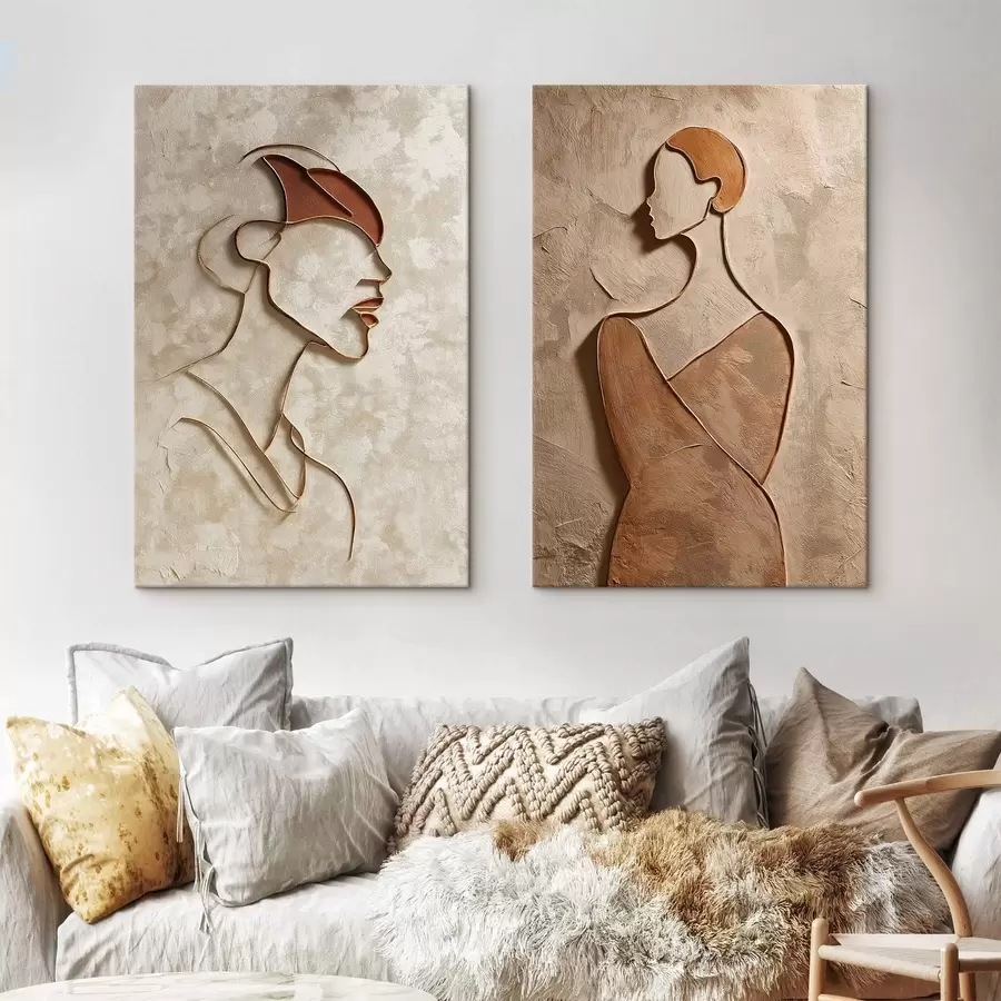 Wandbilder Reliefsilhouetten von Menschen in einem minimalistischen Stil m00596