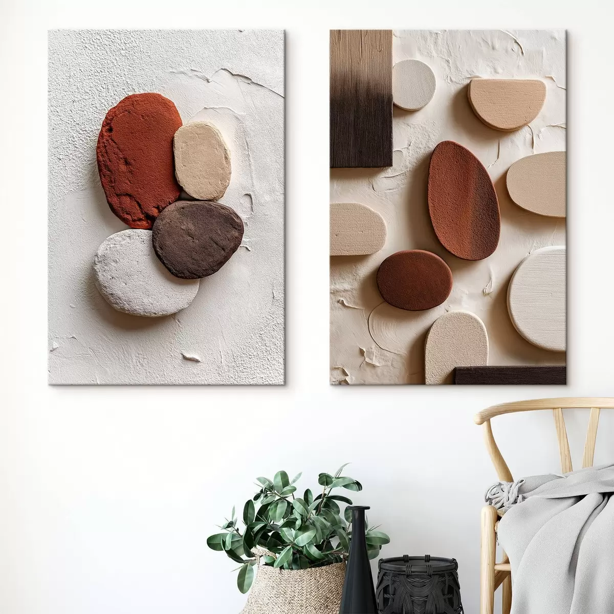 Wandbilder Abstrakte Kompositionen mit volumetrischen geometrischen Formen auf einem strukturierten Hintergrund m00597