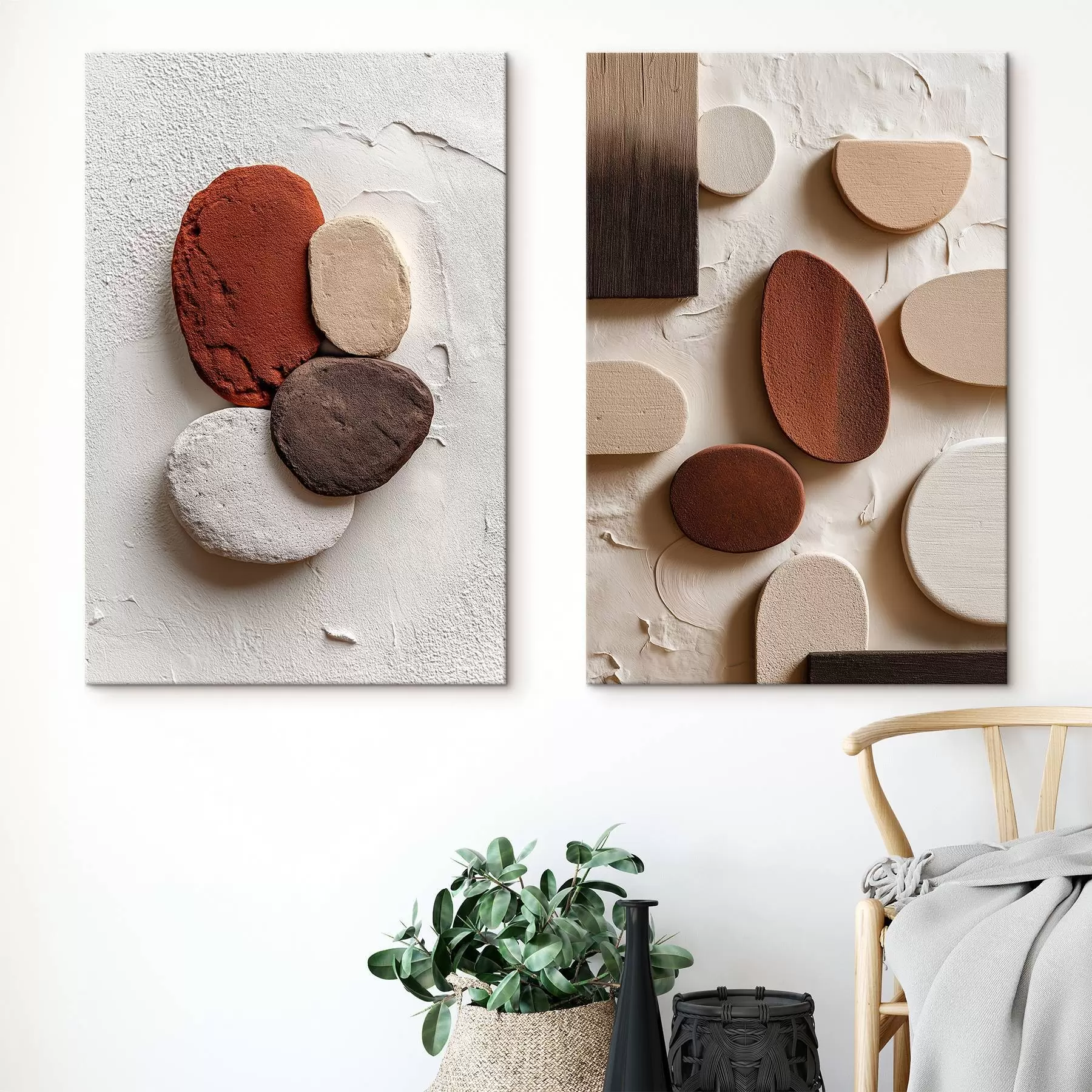 Wandbilder Abstrakte Kompositionen mit volumetrischen geometrischen Formen auf einem strukturierten Hintergrund m00597