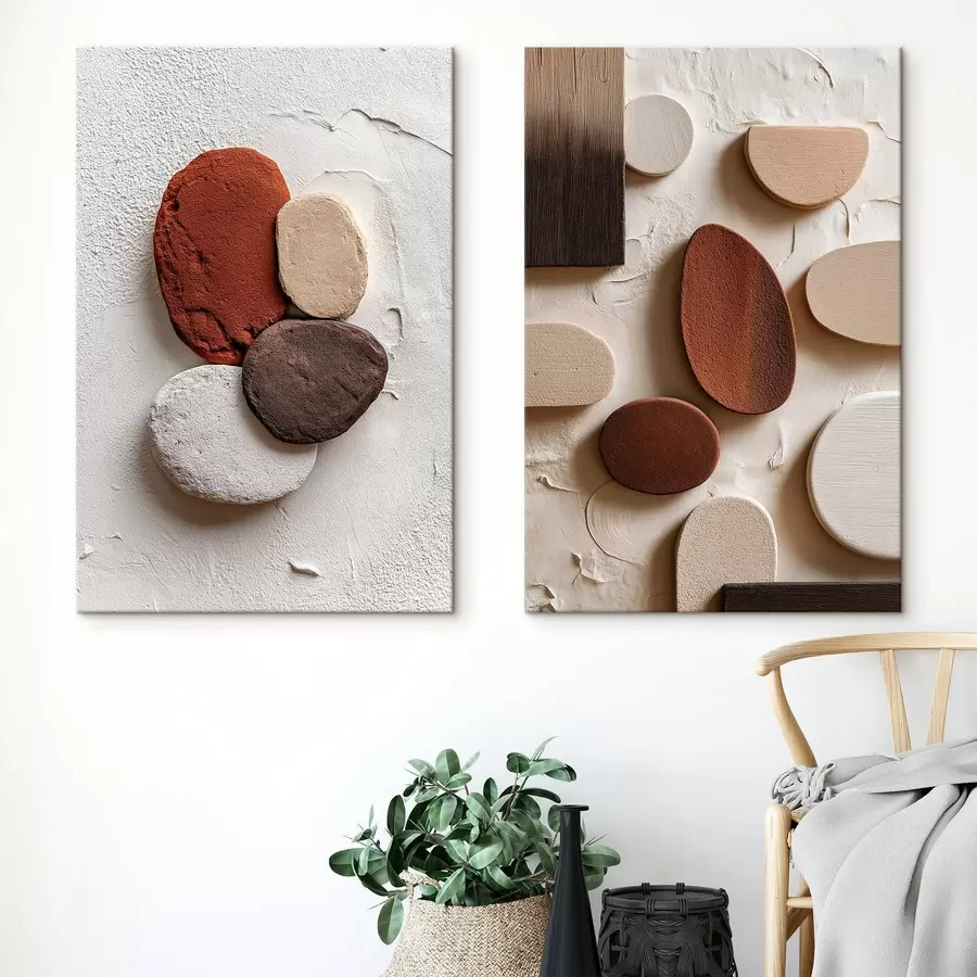 Wandbilder Abstrakte Kompositionen mit volumetrischen geometrischen Formen auf einem strukturierten Hintergrund m00597