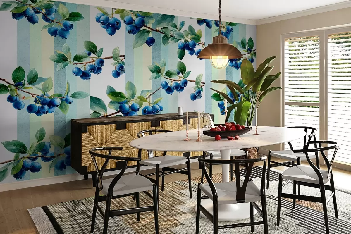 Fototapete heidelbeertrauben auf gestreiftem Hintergrund w04307