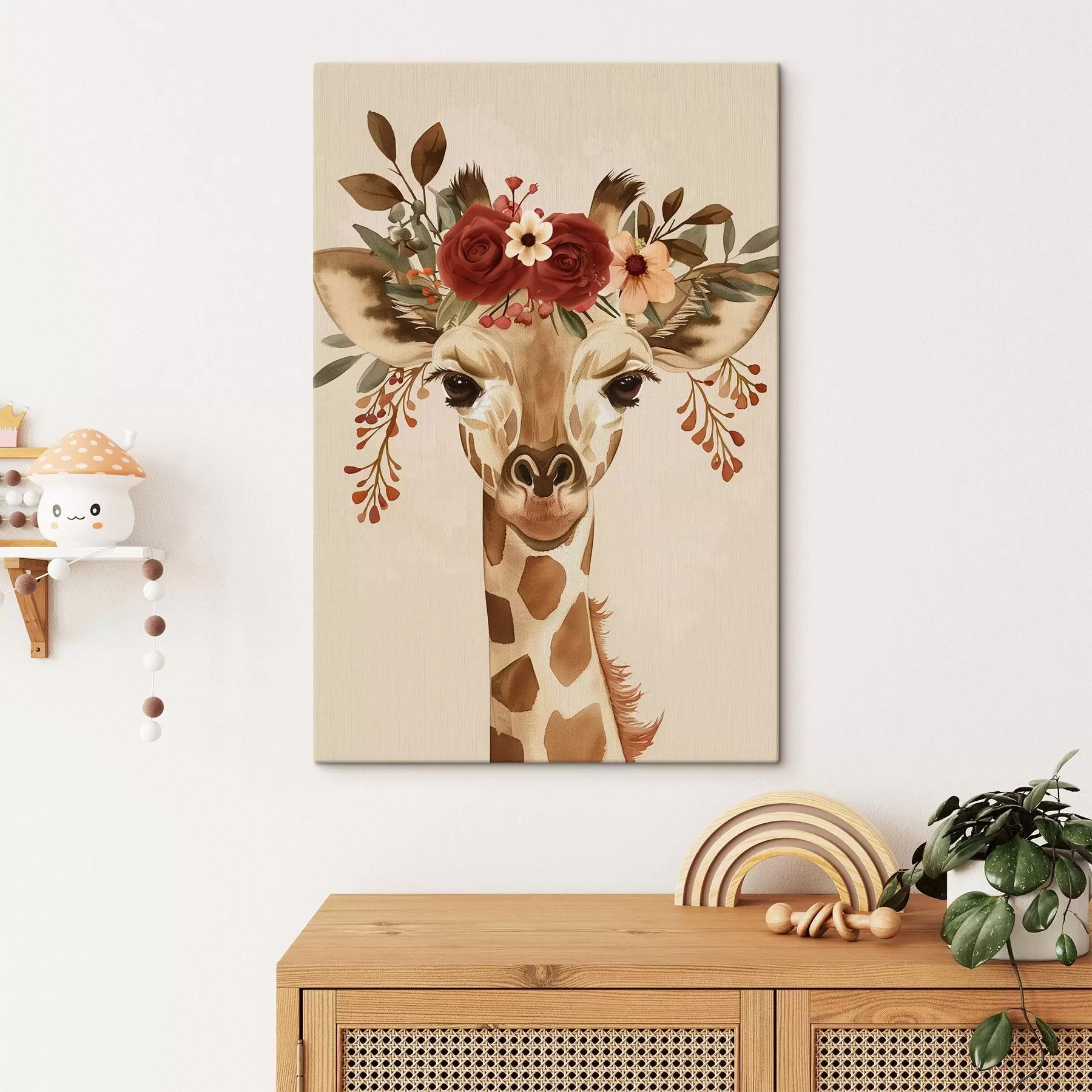 Wandbilder Giraffe im Aquarellstil mit Blumen auf dem Kopf s45331