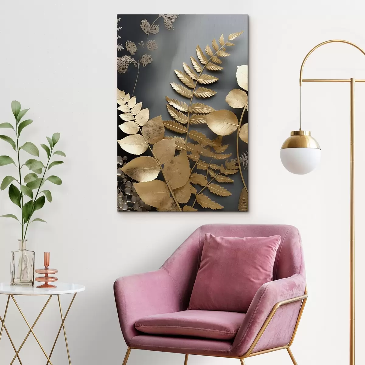 Wandbilder Eukalyptuszweige und tropische Blätter auf einem dunklen Hintergrund s45333