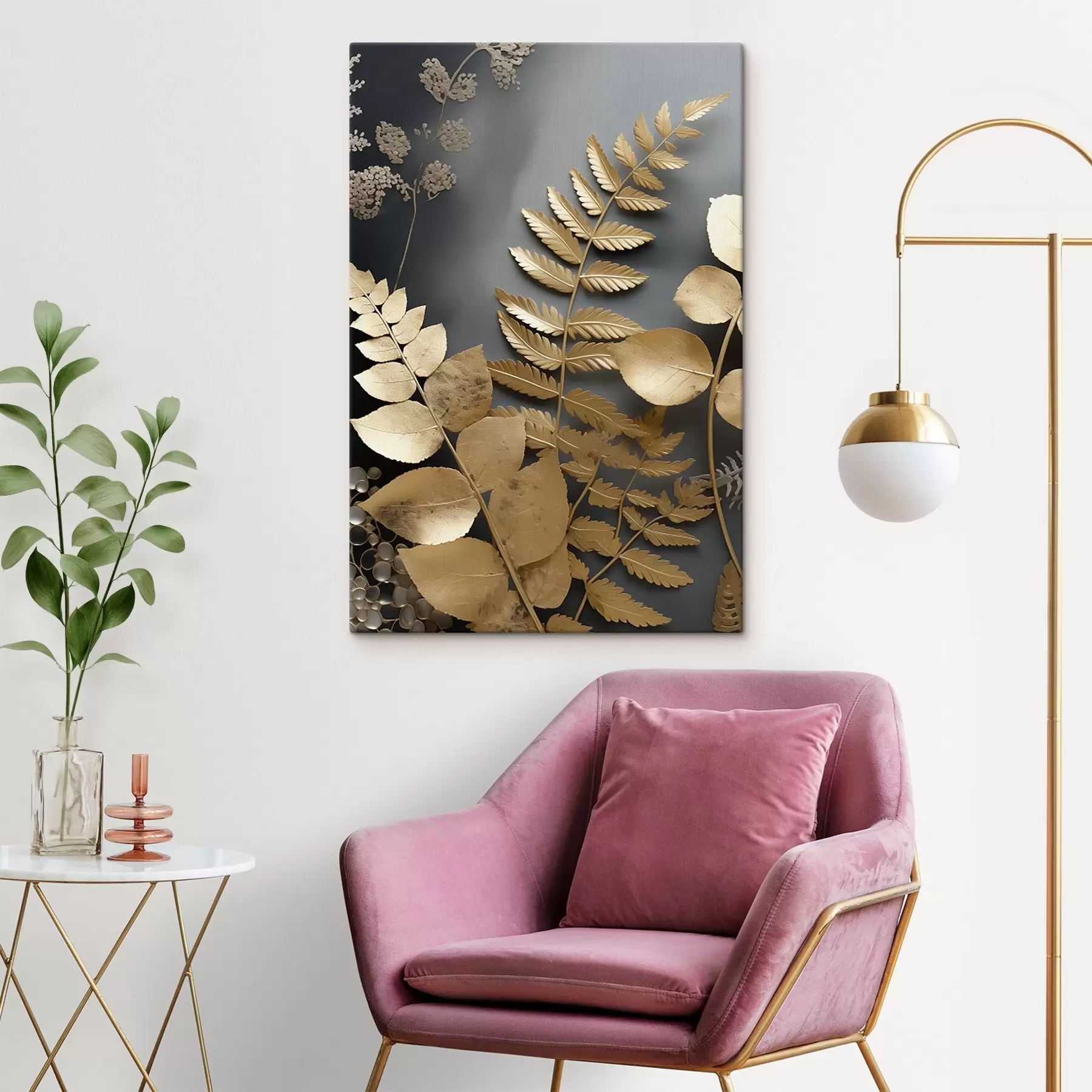 Wandbilder Eukalyptuszweige und tropische Blätter auf einem dunklen Hintergrund s45333