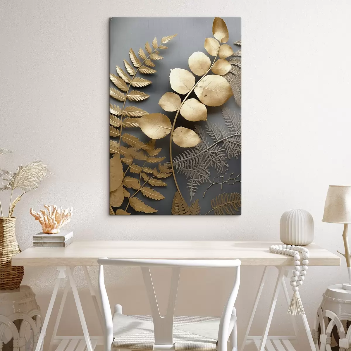 Wandbilder Farn und Eukalyptuszweige auf dunklem Hintergrund s45334