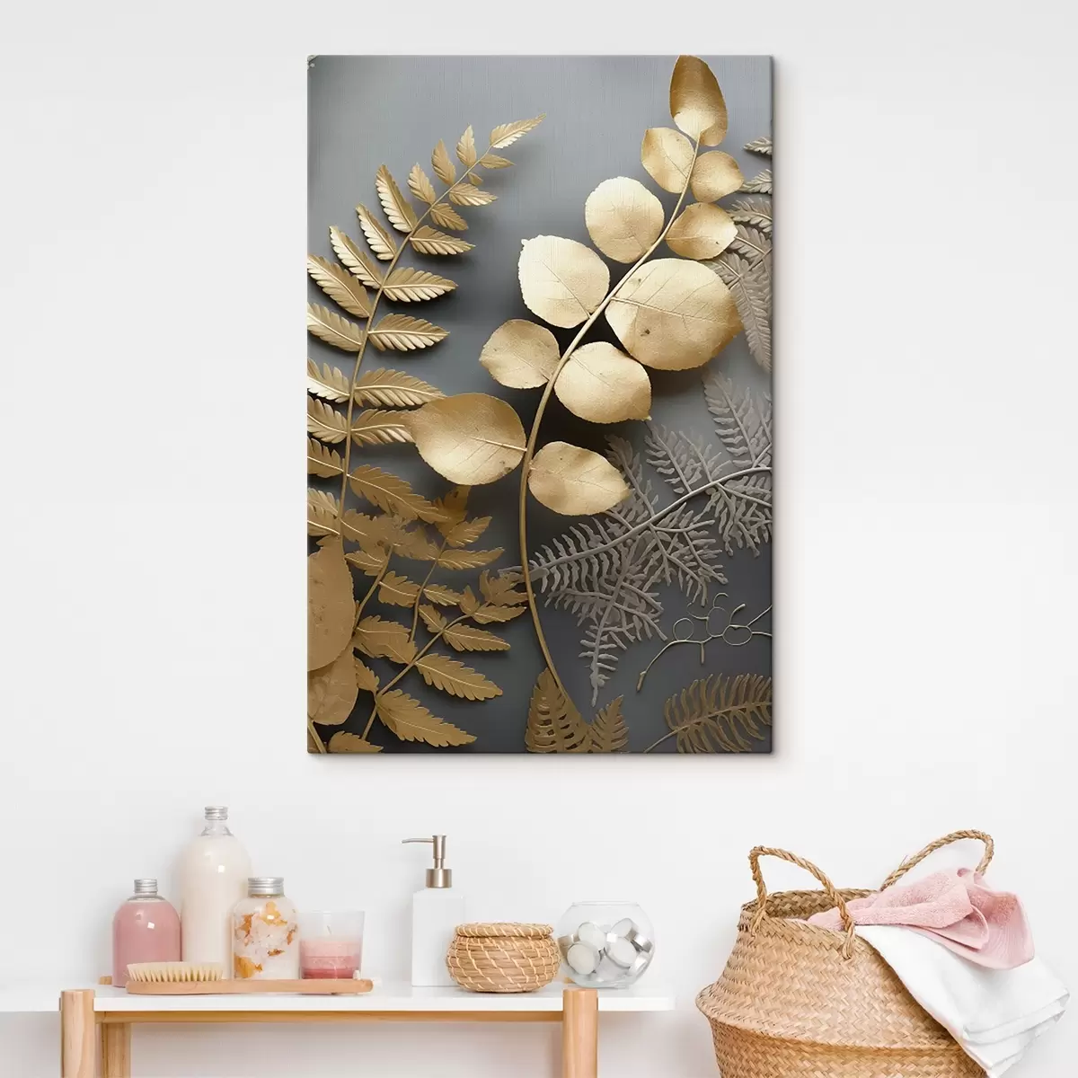 Wandbilder Farn und Eukalyptuszweige auf dunklem Hintergrund s45334