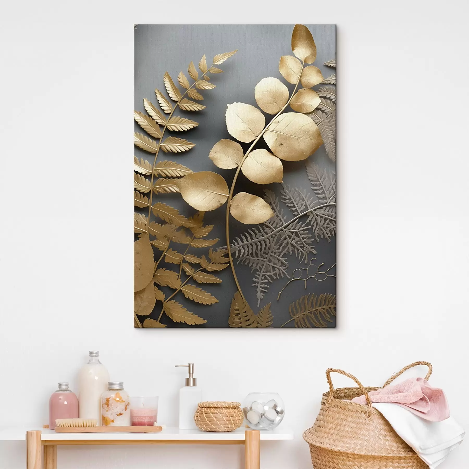 Wandbilder Farn und Eukalyptuszweige auf dunklem Hintergrund s45334