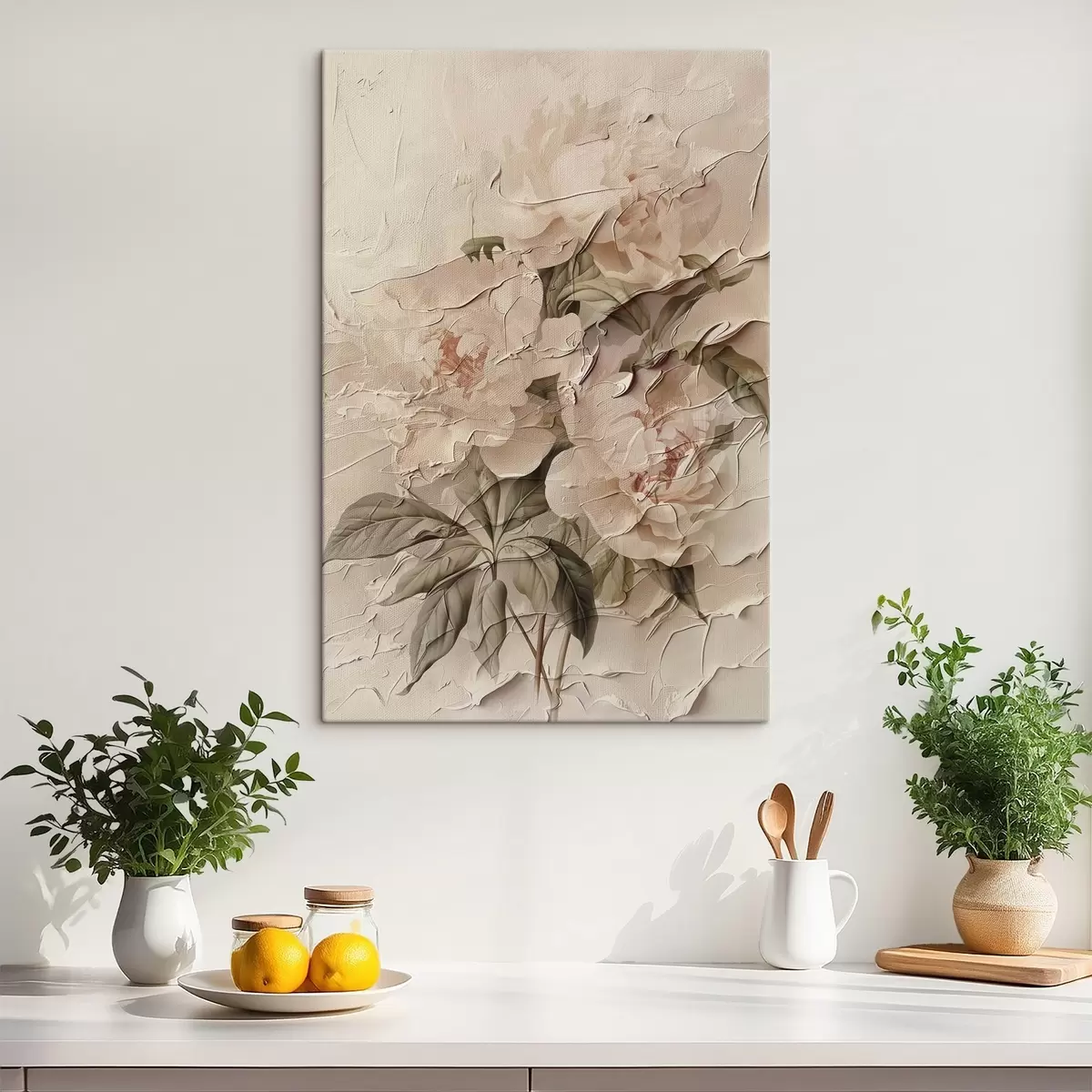 Wandbilder Üppiger Strauß von Pfingstrosen im Aquarellstil auf hellem Hintergrund s45336