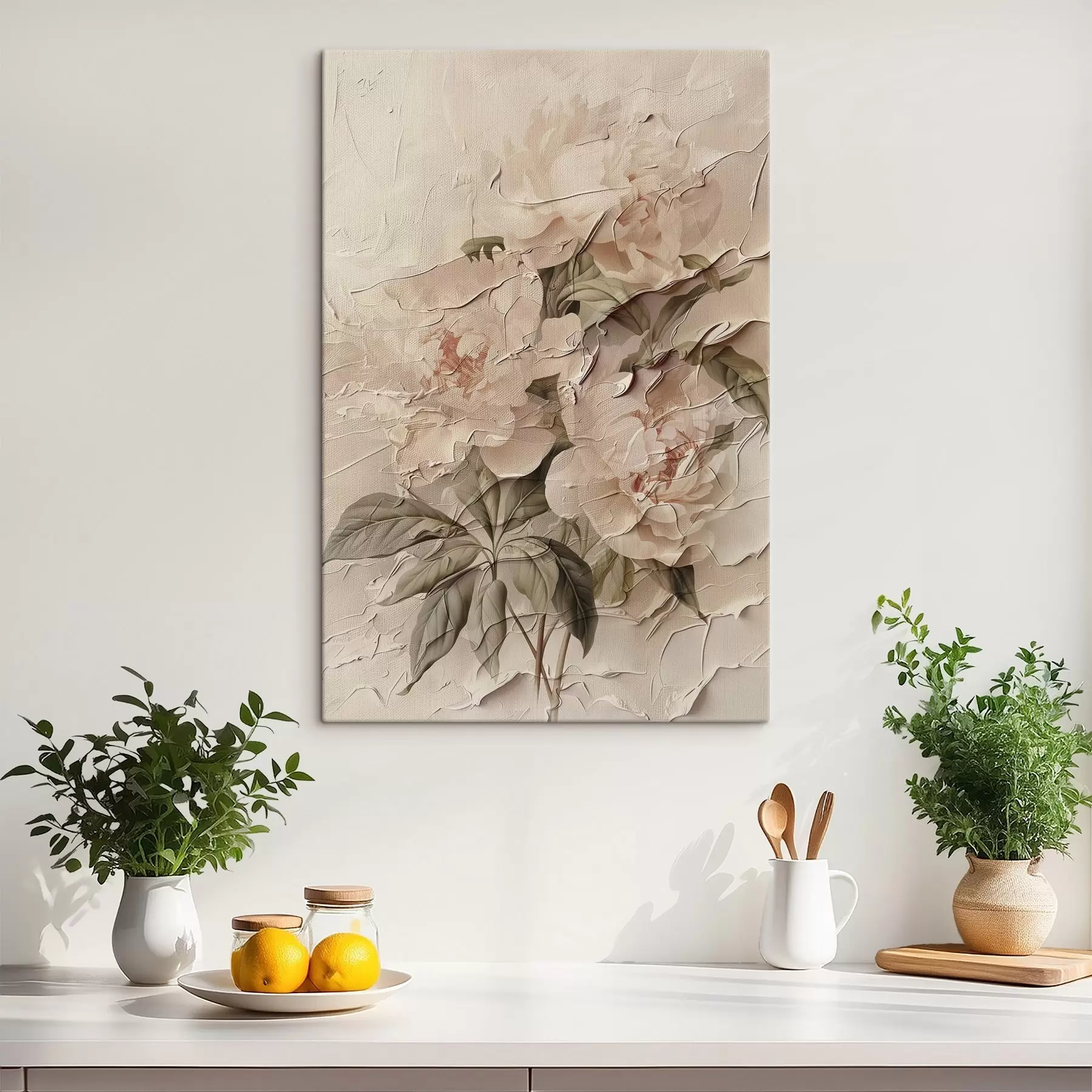 Wandbilder Üppiger Strauß von Pfingstrosen im Aquarellstil auf hellem Hintergrund s45336