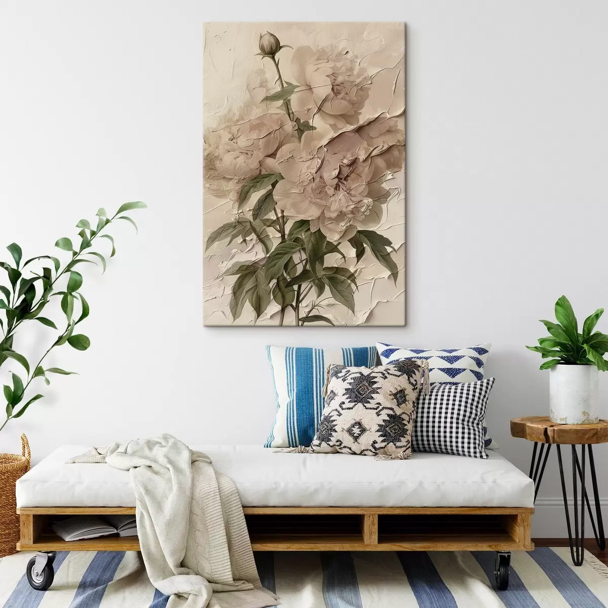 Wandbilder Üppiger Blumenstrauß aus Pfingstrosen auf hellem Hintergrund s45337