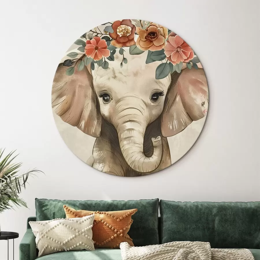 Wandbilder Niedlicher Aquarell-Elefant mit Blumen r45330