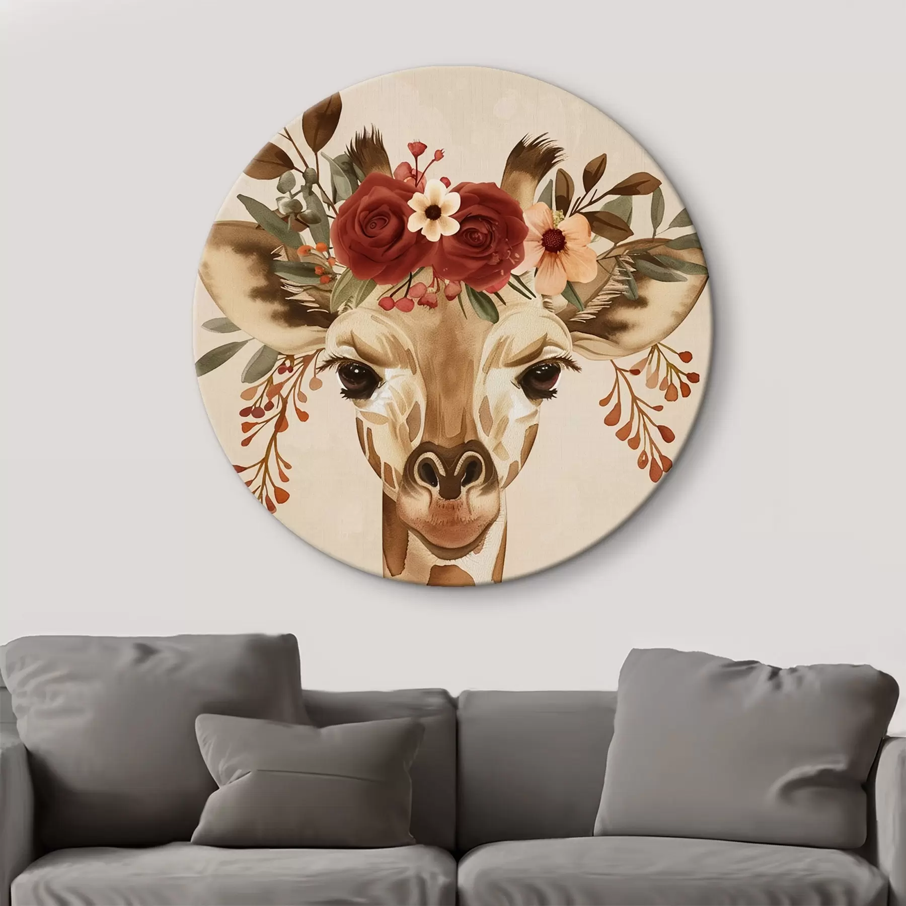 Wandbilder Giraffe im Aquarellstil mit Blumen auf dem Kopf r45331