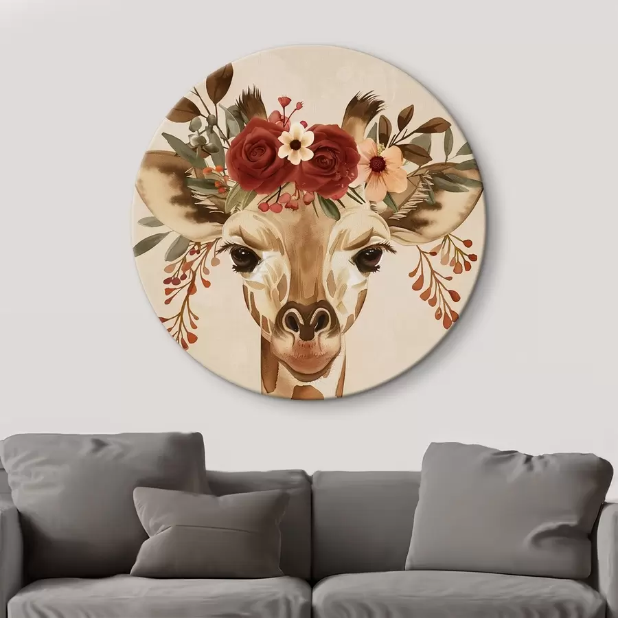 Wandbilder Giraffe im Aquarellstil mit Blumen auf dem Kopf r45331