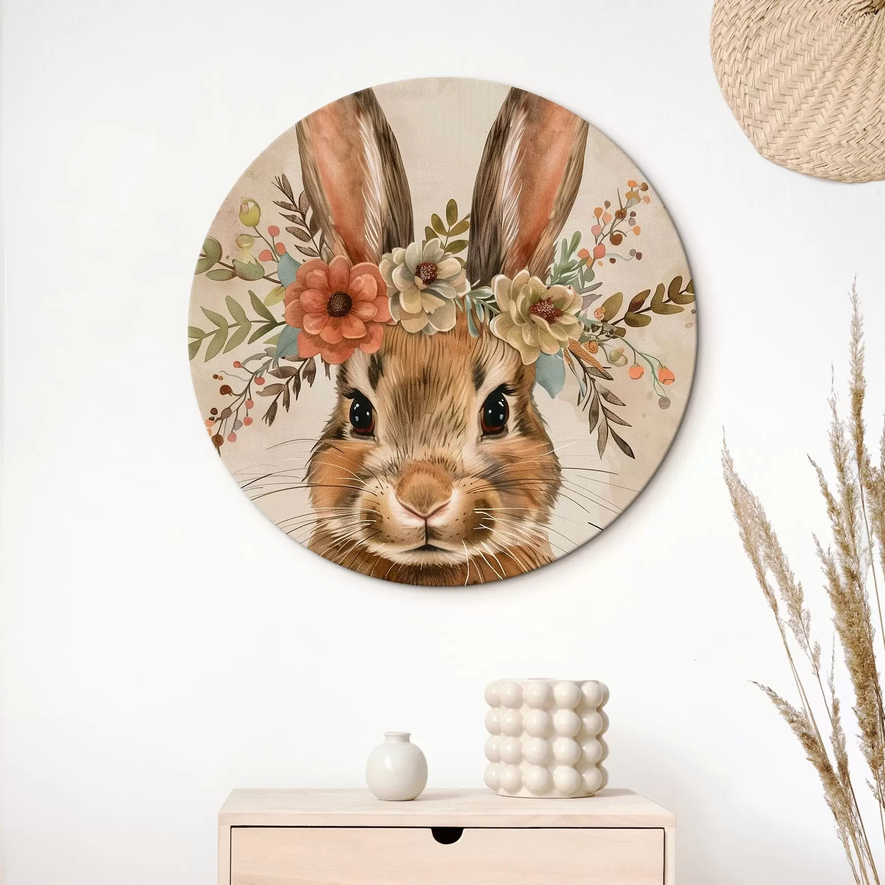 Wandbilder Niedlicher Hase mit Blumen im Aquarellstil r45332