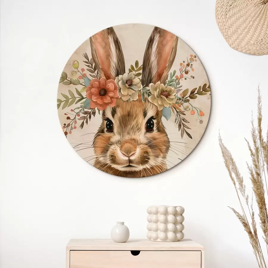 Wandbilder Niedlicher Hase mit Blumen im Aquarellstil r45332