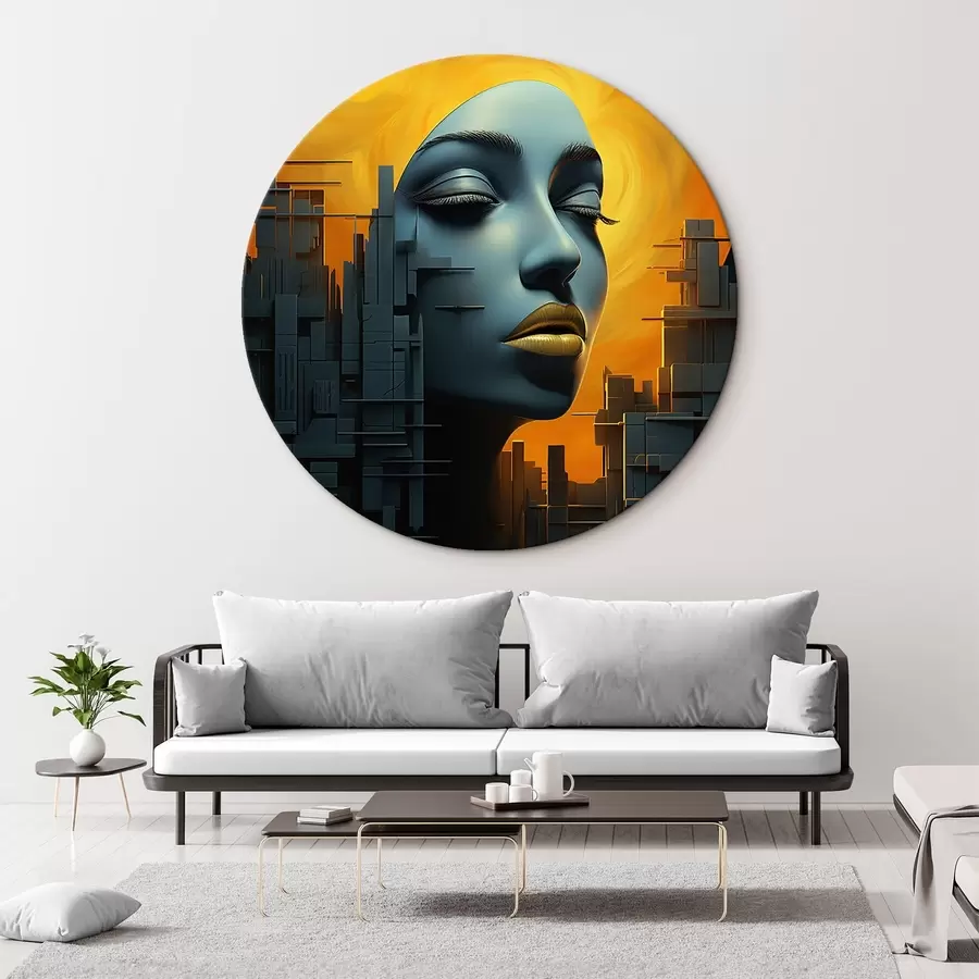 Wandbilder Menschen, Mädchen Gesicht Stadt auf einem abstrakten Hintergrund r45342