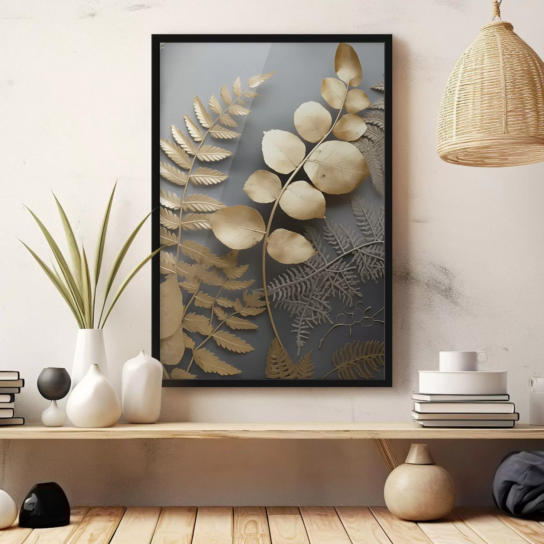 Fototapete Farn und Eukalyptuszweige auf dunklem Hintergrund f45334