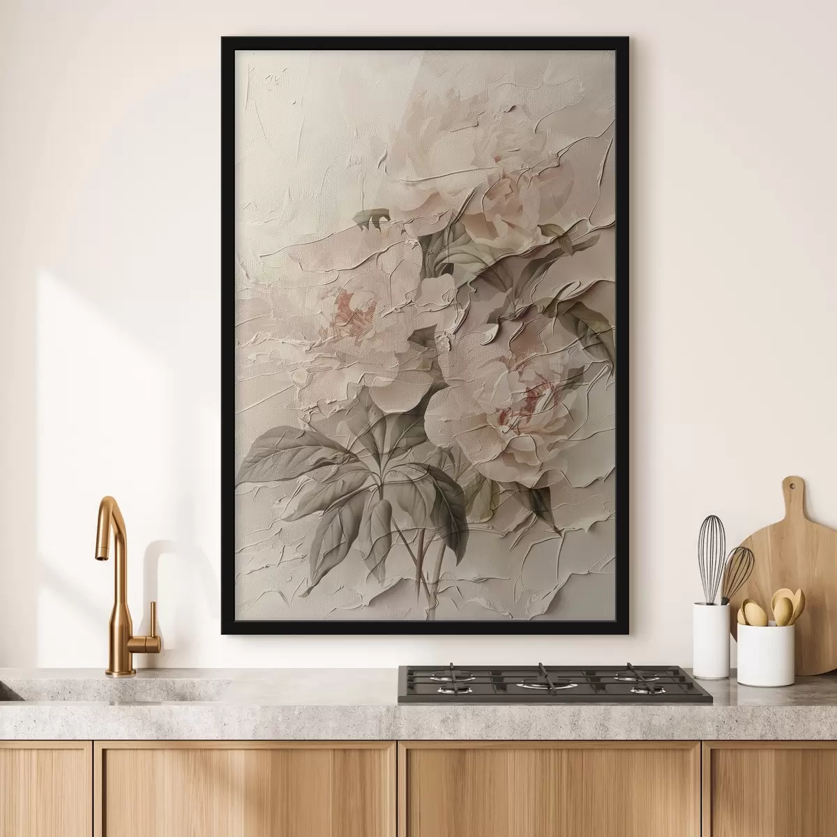 Poster Üppiger Strauß von Pfingstrosen im Aquarellstil auf hellem Hintergrund f45336