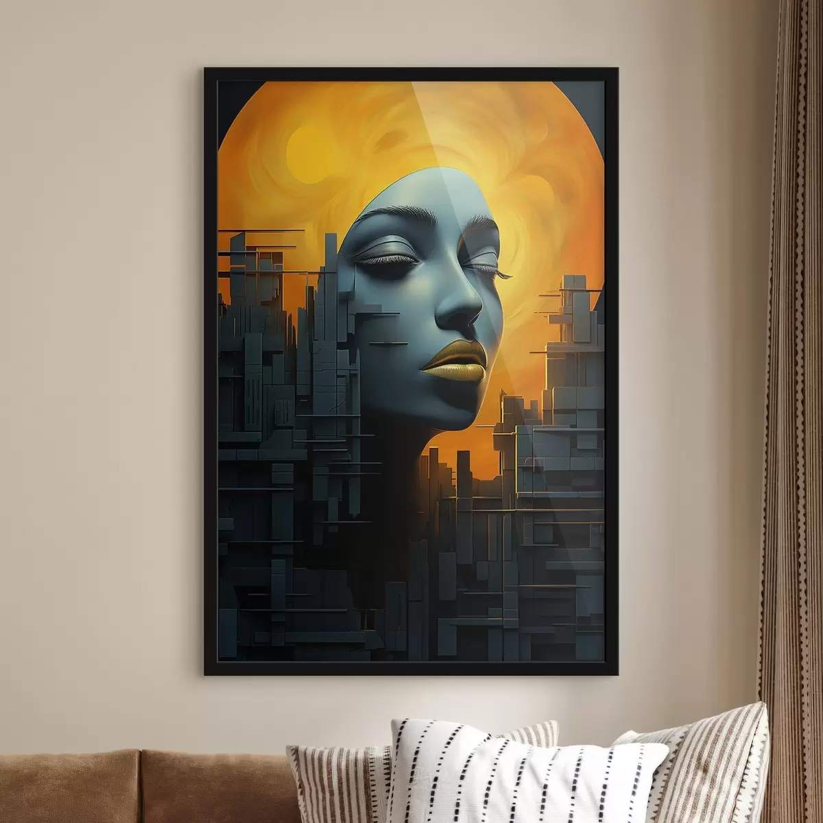 Poster Menschen, Mädchen Gesicht Stadt auf einem abstrakten Hintergrund f45342