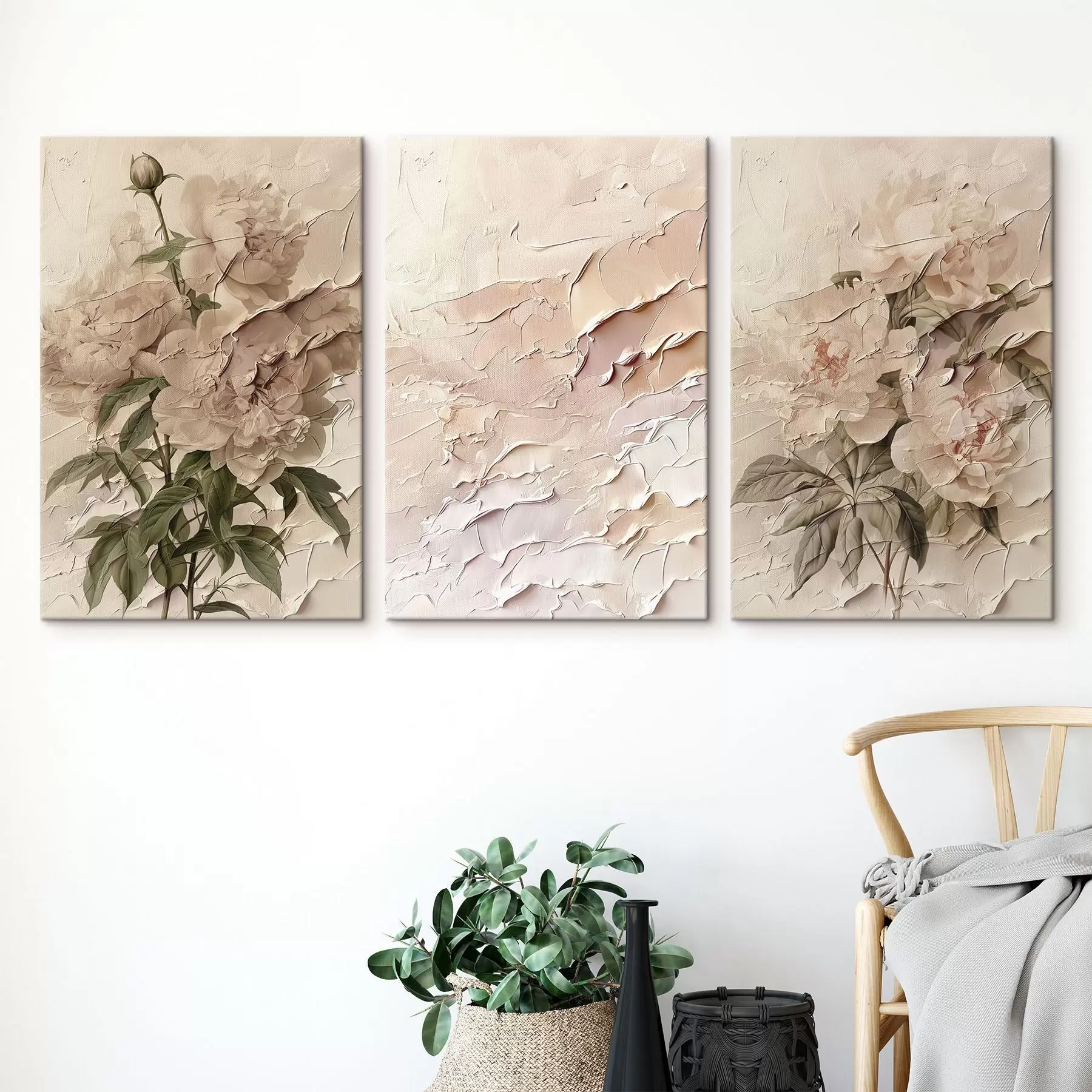 Wandbilder Blumenstrauß aus Pfingstrosen und Pinselstrich-Effekt m00616