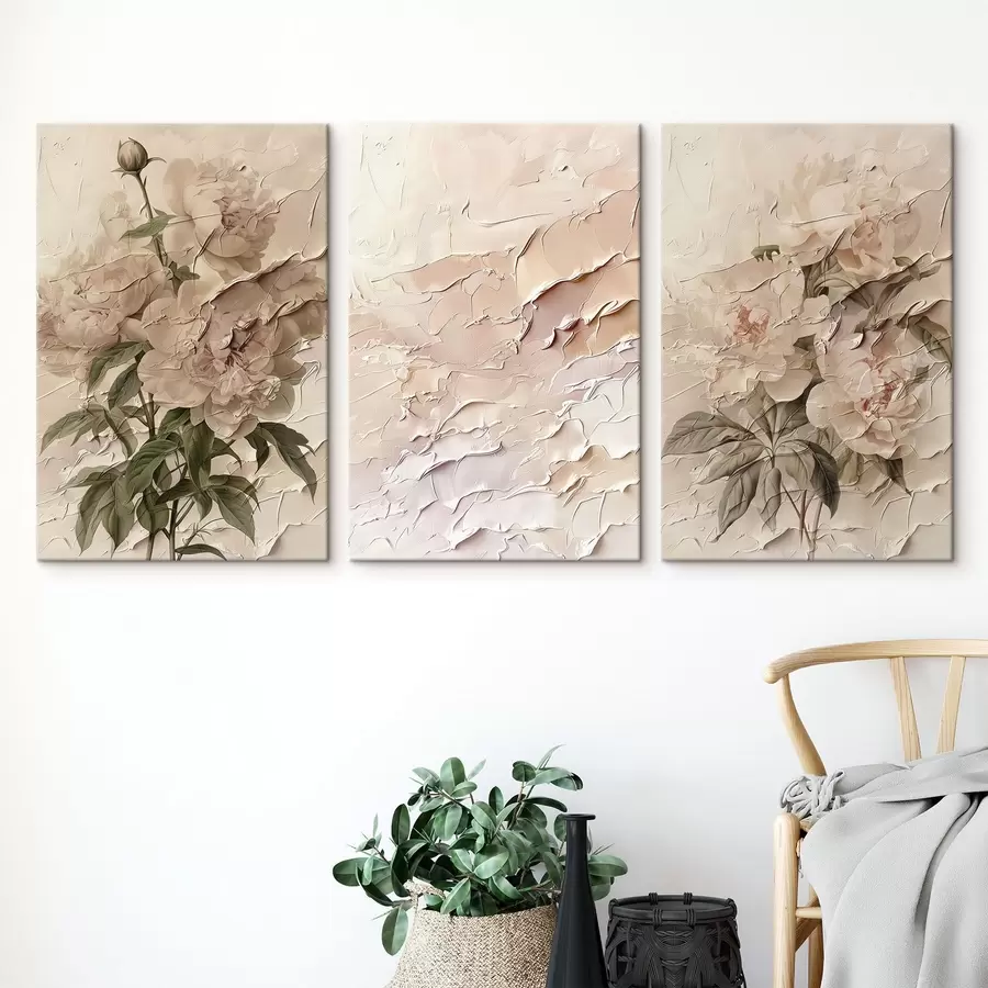 Wandbilder Blumenstrauß aus Pfingstrosen und Pinselstrich-Effekt m00616