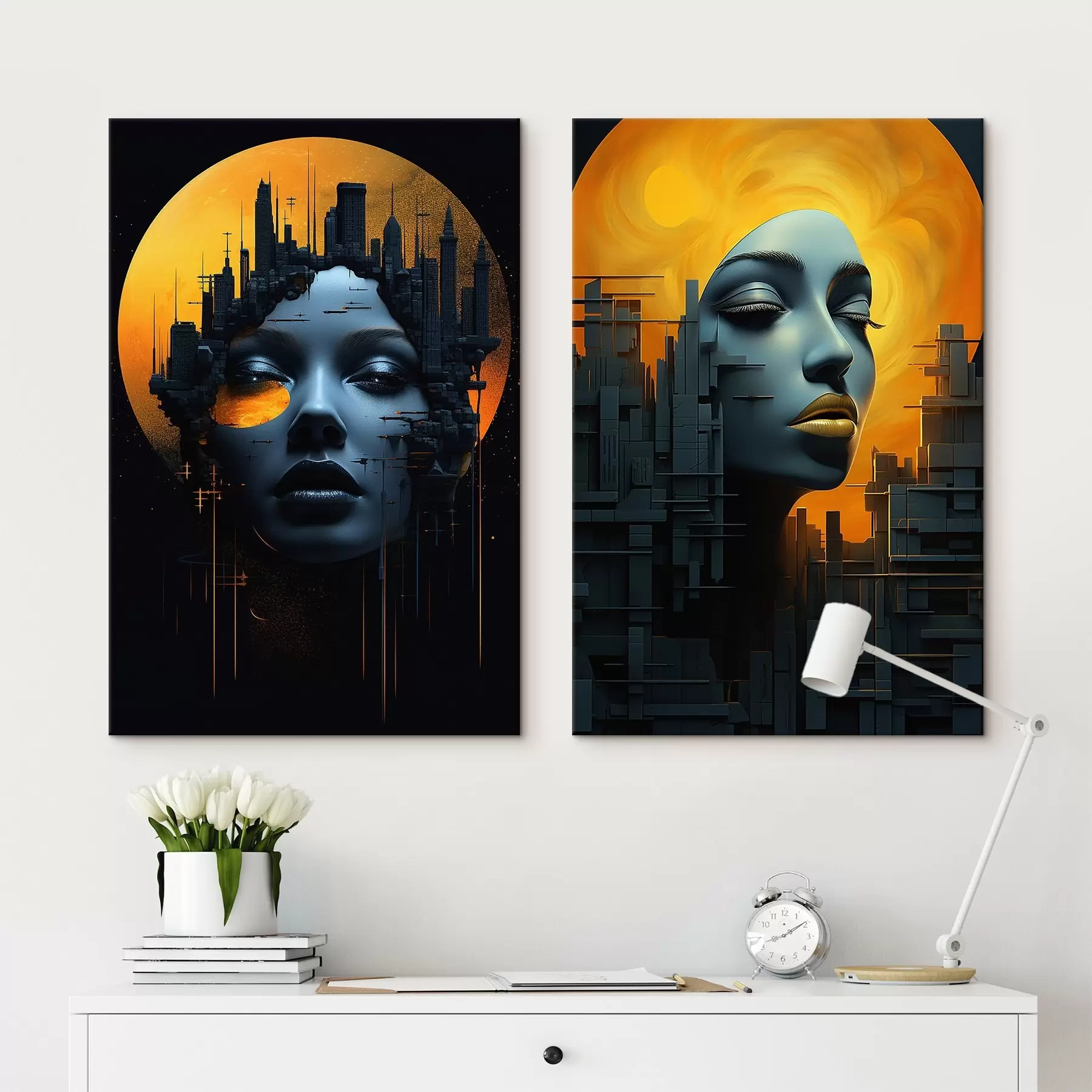 Wandbilder Porträt eines Mädchens auf einem abstrakten Stadthintergrund m00618