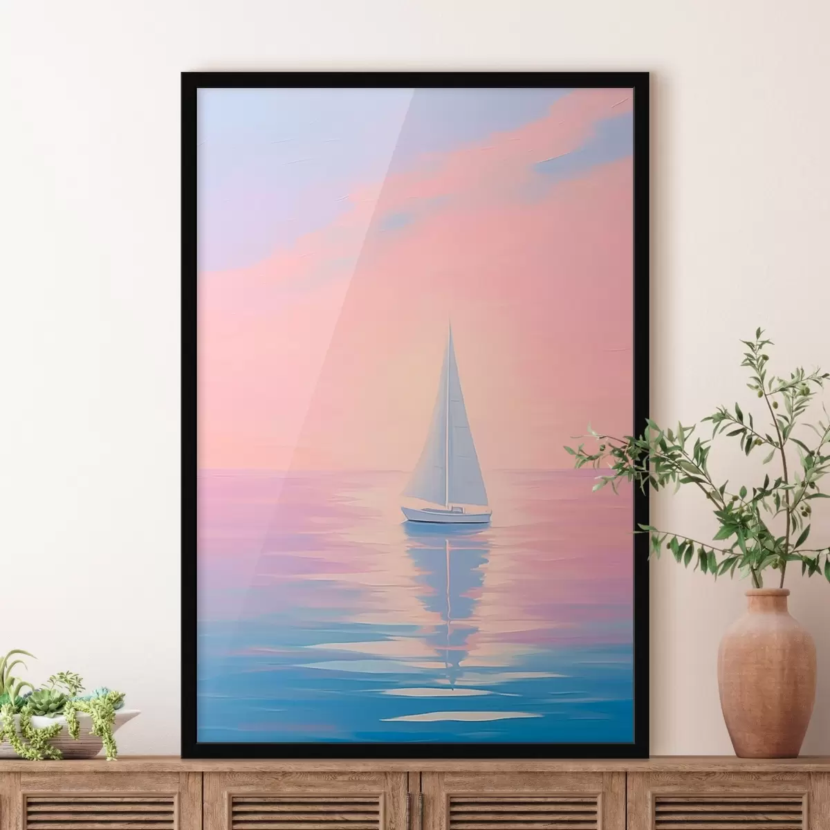 Poster Segelboot auf See bei Sonnenuntergang f45428