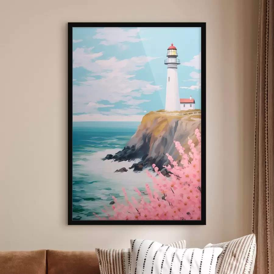 Fototapete Leuchtturm auf einer Klippe am Meer f45435