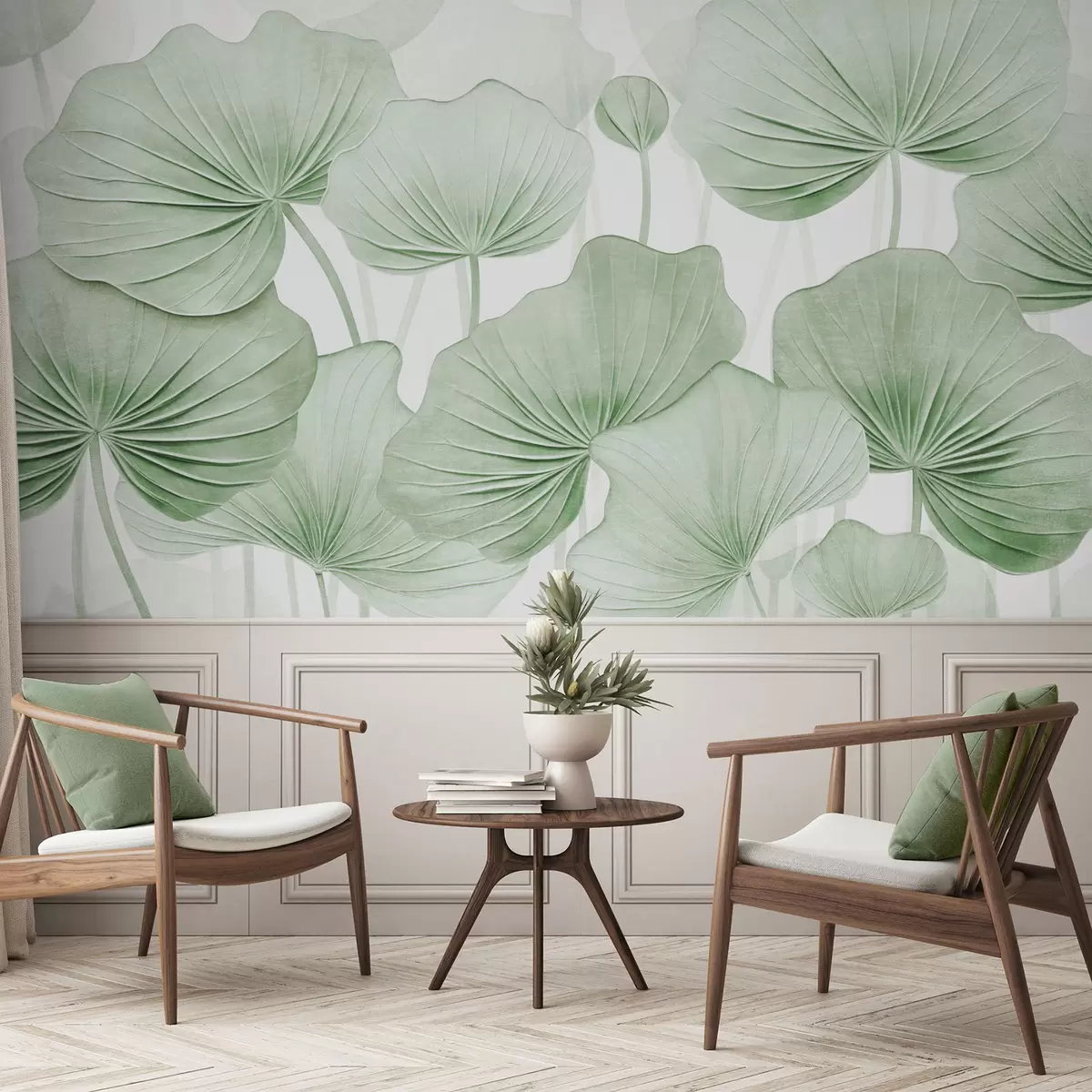 Fototapete Lotusblätter mit imitierter Distressed-Struktur w04412