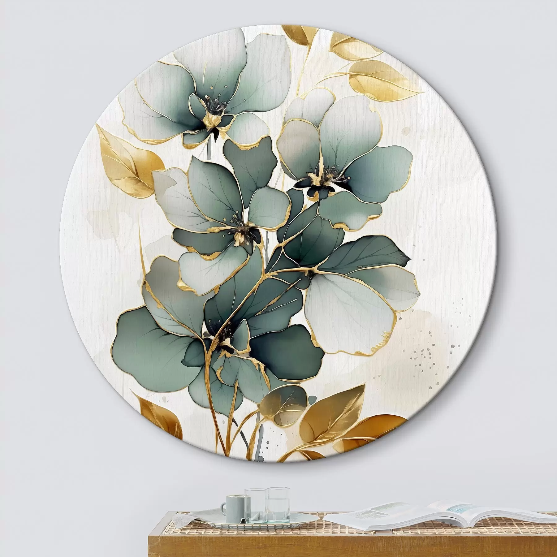 Wandbilder Abstrakter Zweig mit Blumen und Blättern r45367