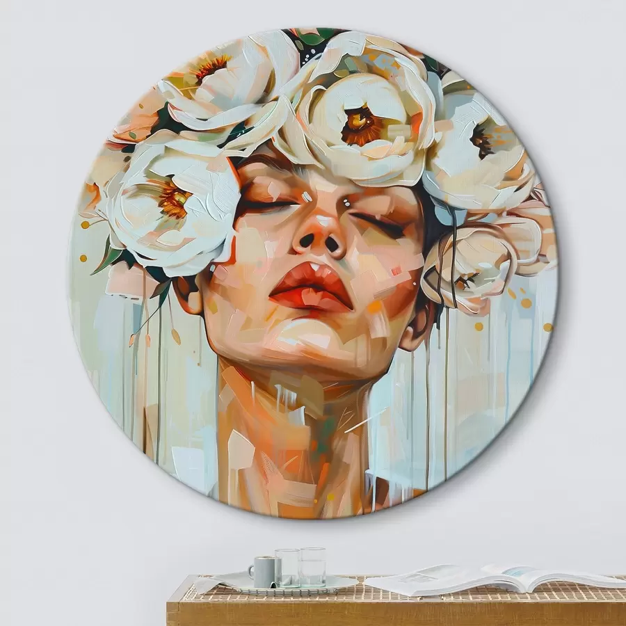 Wandbilder Porträt einer Frau mit Blumen r45370