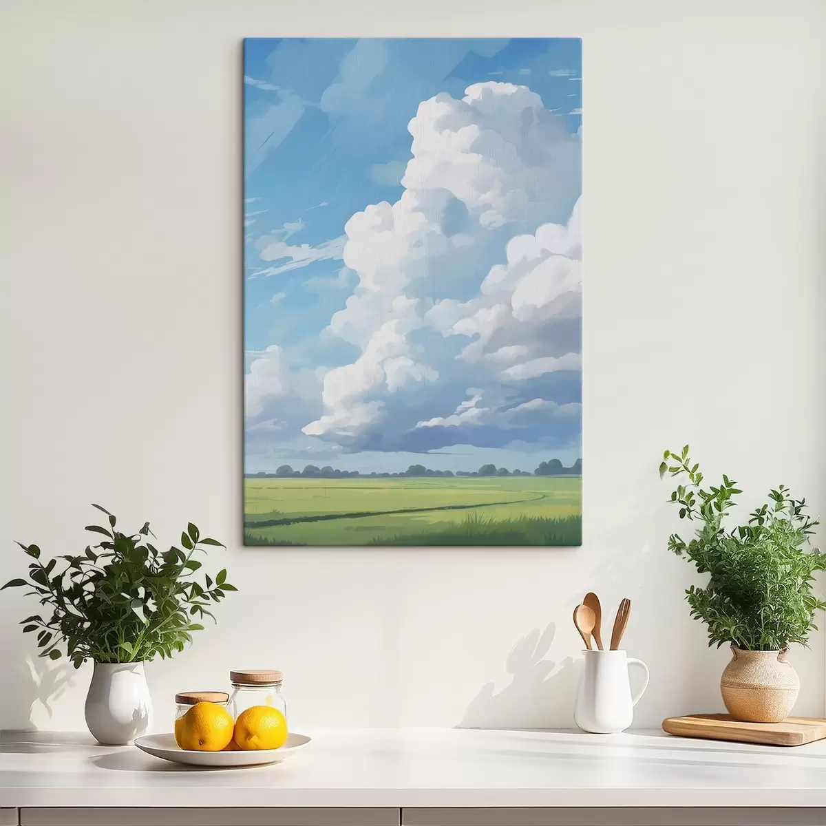 Wandbilder Feld gegen den Himmel mit riesigen Wolken s45453