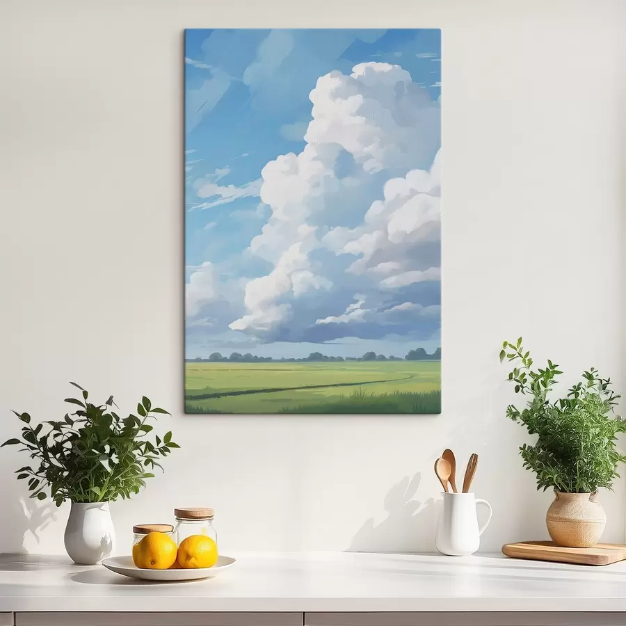 Wandbilder Feld gegen den Himmel mit riesigen Wolken s45453