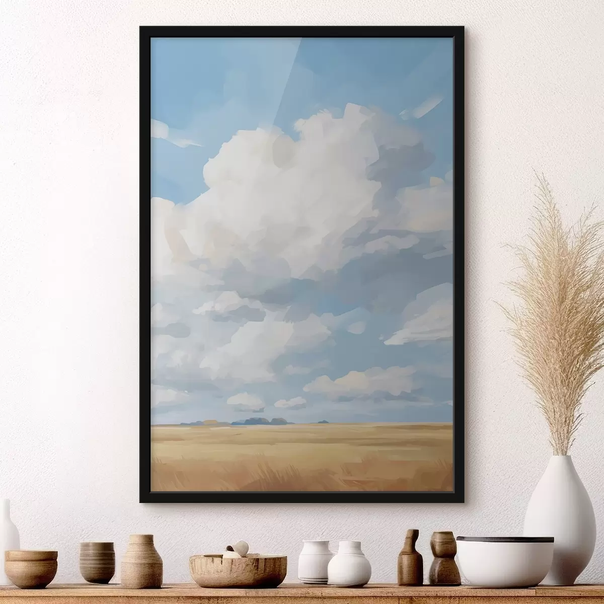 Poster Weizenfeld gegen den Himmel mit riesigen Wolken f45454