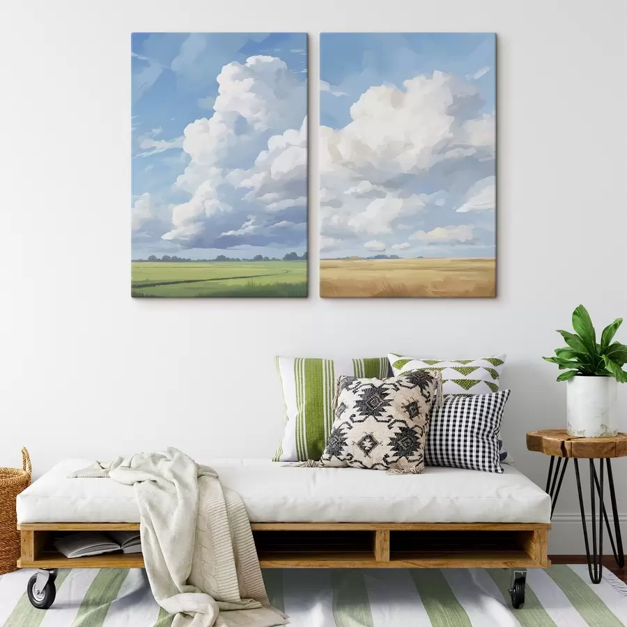 Wandbilder Feld gegen den Himmel mit riesigen Wolken m00624