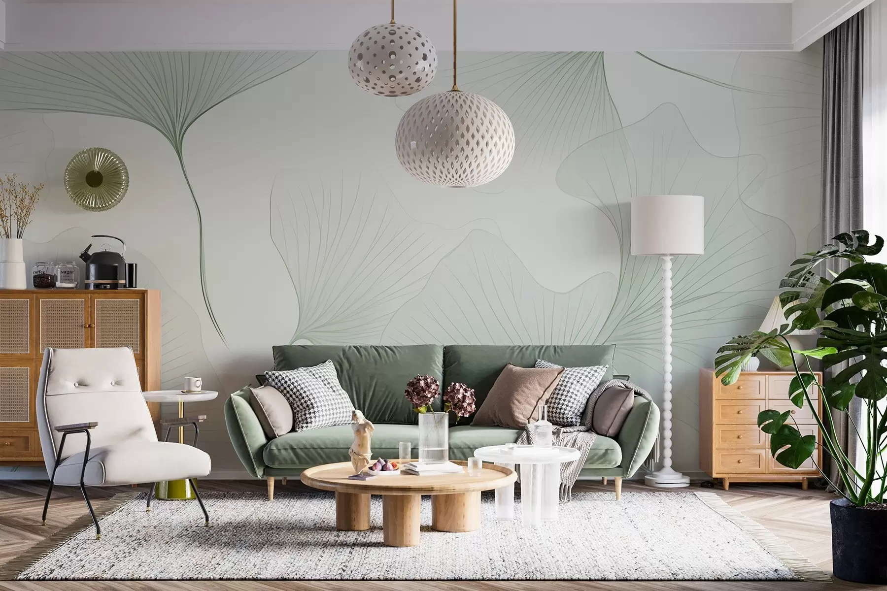 Fototapete Transparente Ginkgoblätter w04433v2