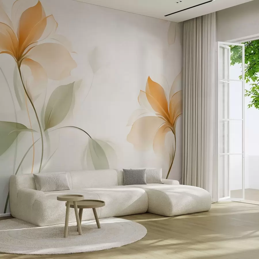 Fototapete Transparente Blüten mit orangefarbener Mitte w04397v1