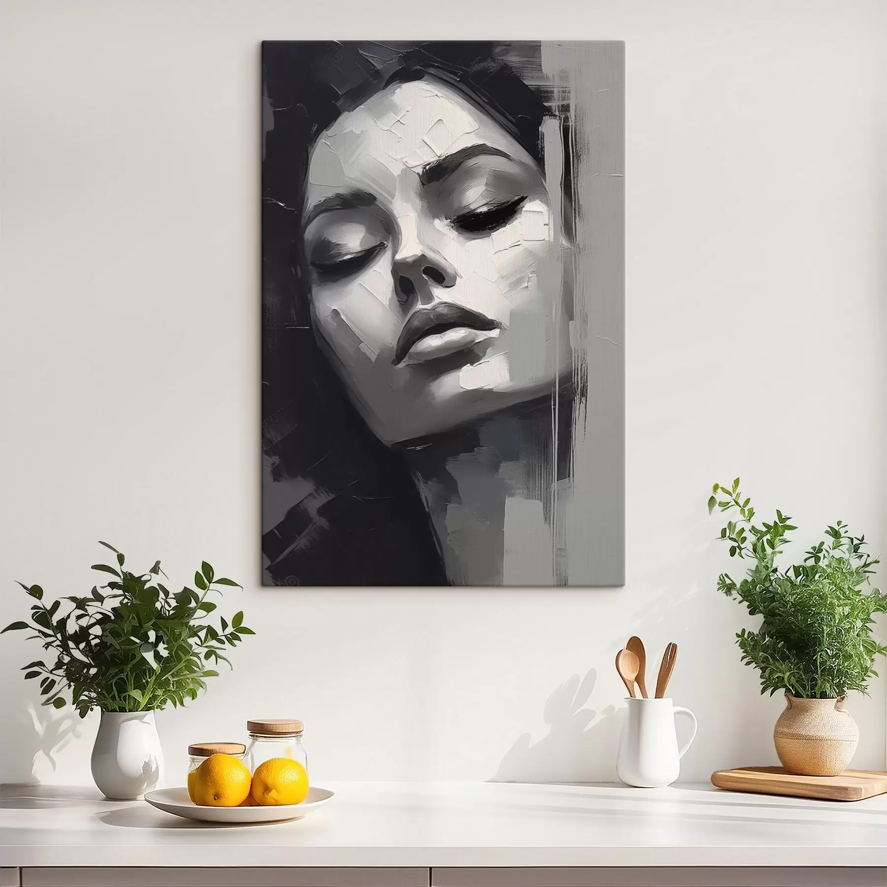 Wandbilder Schwarzes und weißes Porträt einer Frau mit geschlossenen Augen s45479