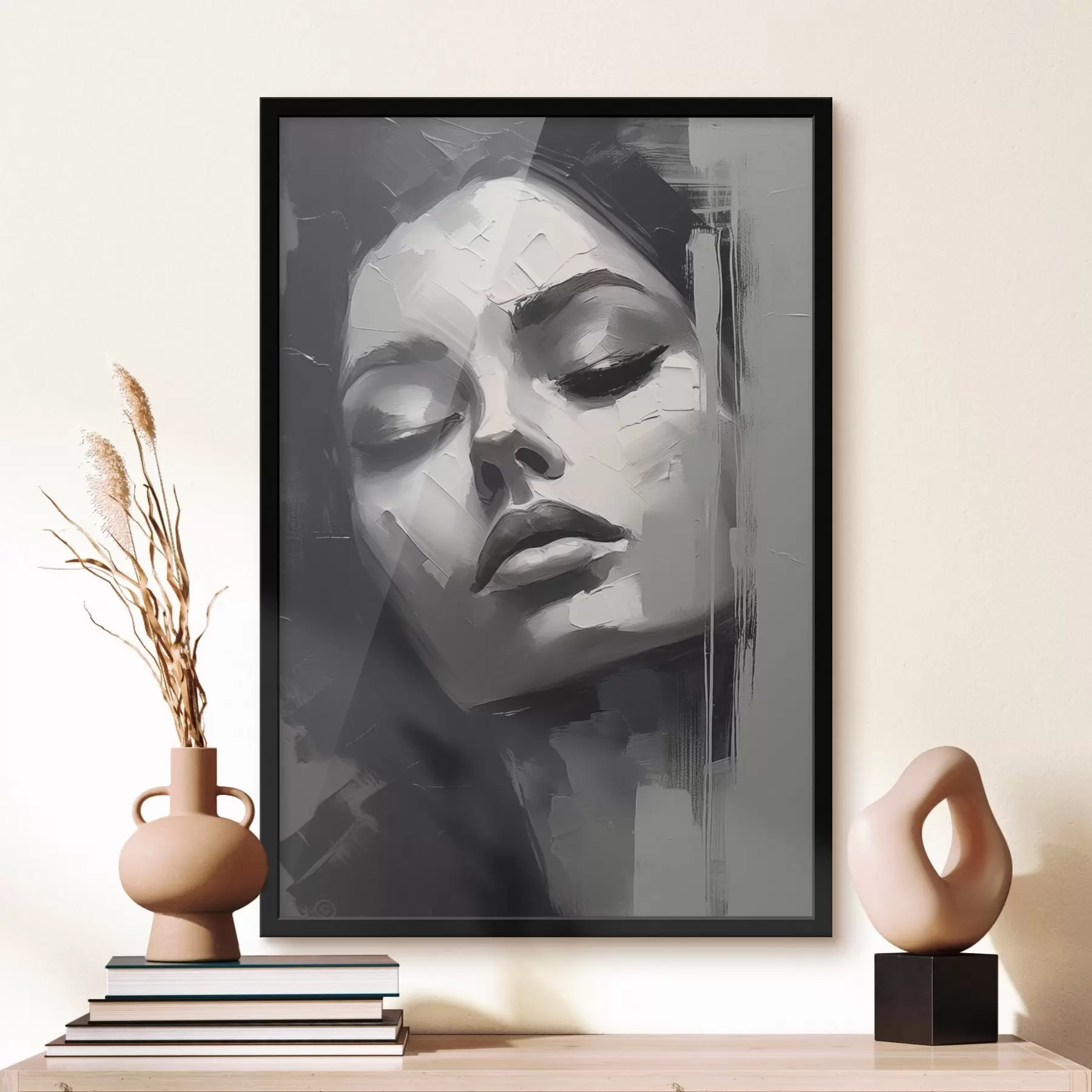 Fototapete Schwarzes und weißes Porträt einer Frau mit geschlossenen Augen f45479