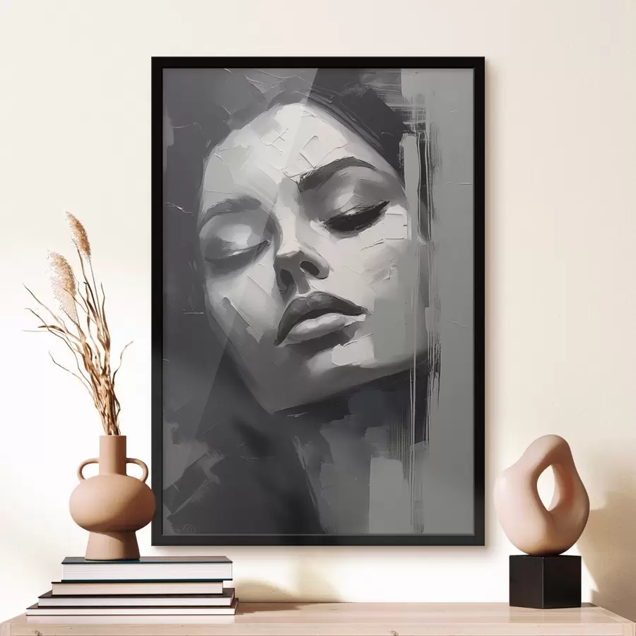 Fototapete Schwarzes und weißes Porträt einer Frau mit geschlossenen Augen f45479