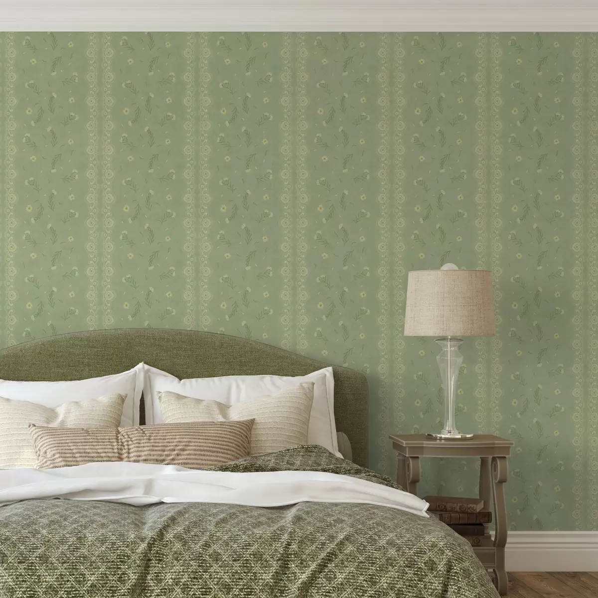 Tapete Grüner Hintergrund mit Gänseblümchen und Spitzenrand a00291