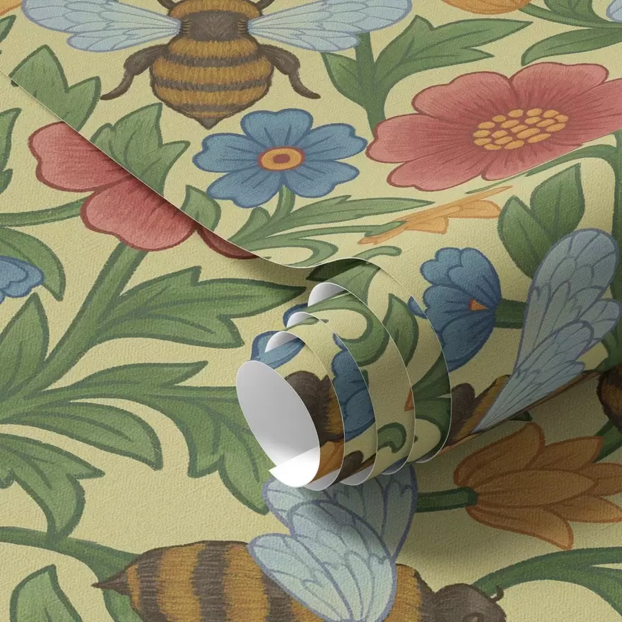 Fototapete Leuchtende Blüten mit großen Bienen a00315