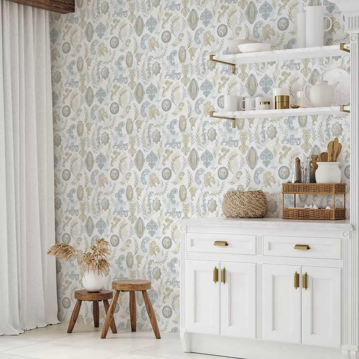 Tapete Klassisches Ornament mit Medaillons und Mustern a00319