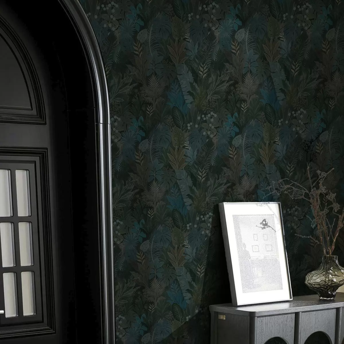 Tapete Dunkelgrünes tropisches Laub mit blauen Akzenten a00327