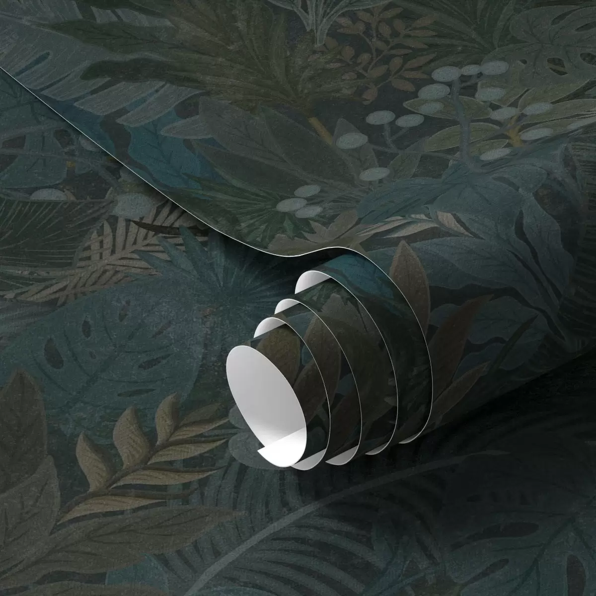 Tapete Dunkelgrünes tropisches Laub mit blauen Akzenten a00327