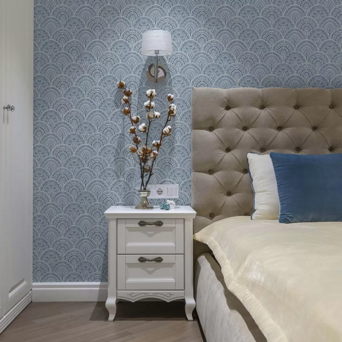 Tapete Blaues Ornament mit Bögen und Mustern a00332