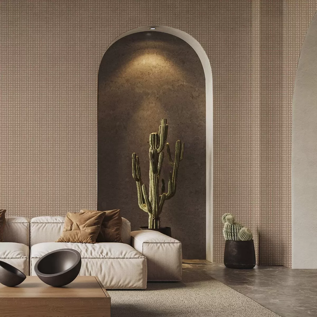 Tapete Gestreiftes Ornament mit roten Blumen a00341